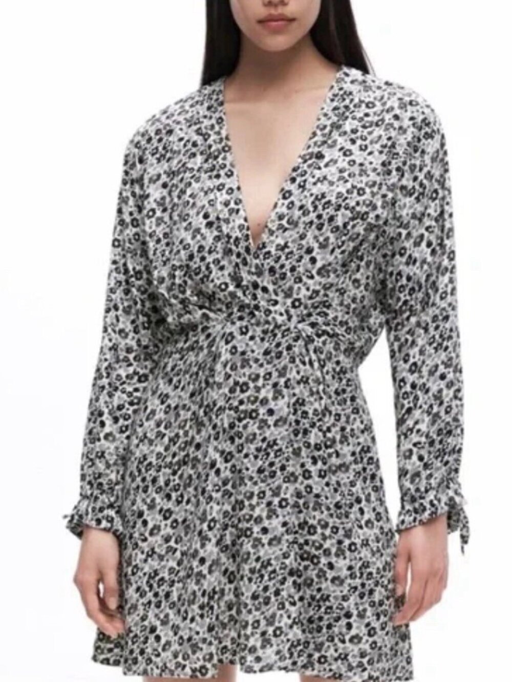 Zara Mini Dress Long Sleeve Size Medium Black White Print Long Sleeve